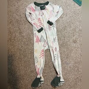 Burt’s Bees Baby Organic Cotton Christmas Print Zip Up Footed Pajamas Size 18 mo